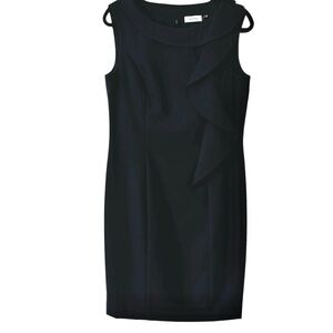 Calvin Klein Navy Sleeveless Ruffle Midi Pencil Dress Sz 10 Like New Zip Up